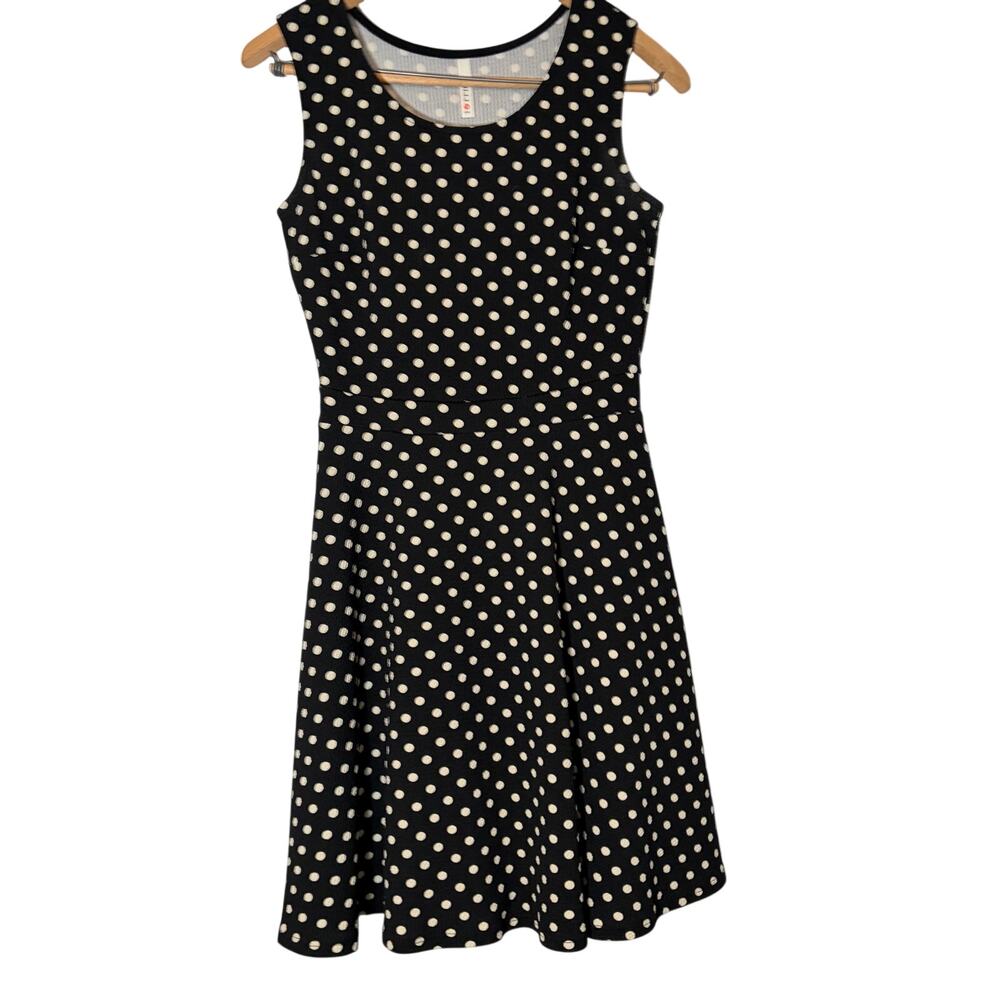 Gilli womens black cream polka dots fit flare knee length dress. Size XS. party
